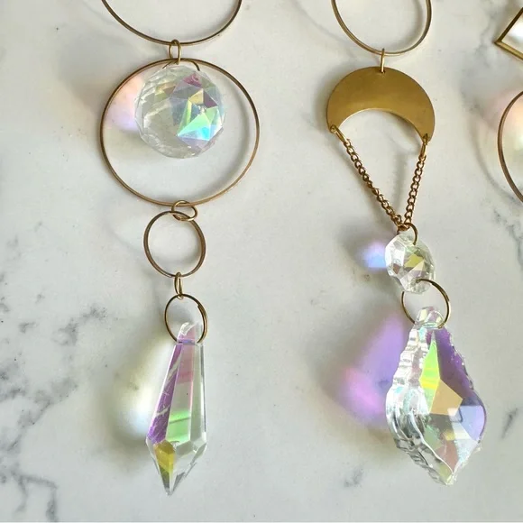 3 Pc Acrylic Crystal Sun Catcher Prism Pendant Garden Decor  Golden Fairy Moon - Picture 2 of 6